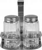 Zestaw do przypraw szklano-nierdzewny 2-elementowy sól pieprz ze stojakiem